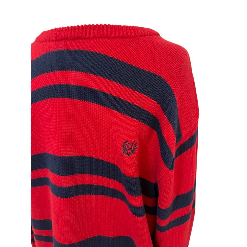Chaps Mens Sweater XL Striped Crew Neck Red Blue Pullover Knitwear Casual - Picture 5 of 12